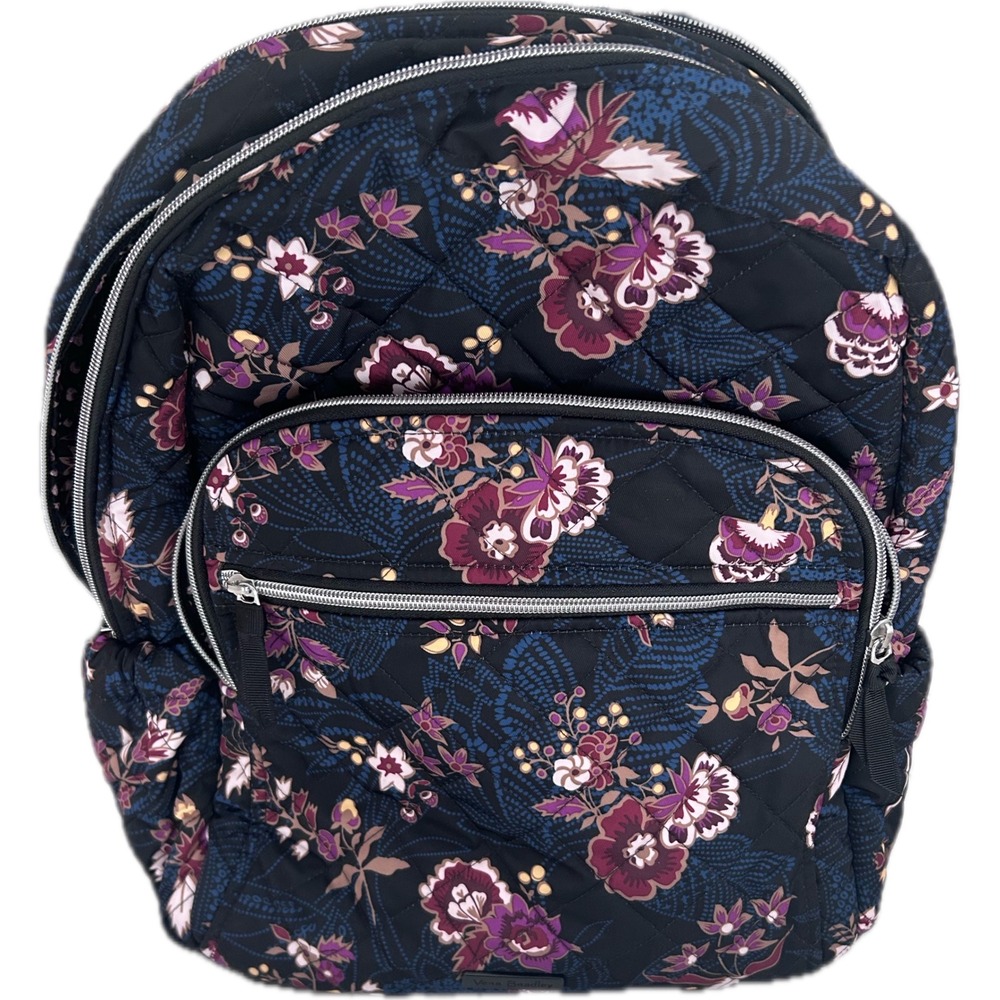Vera Bradley XL Campus Backpack Women Black Felicity Floral Excellent Quilted - Picture 15 of 16